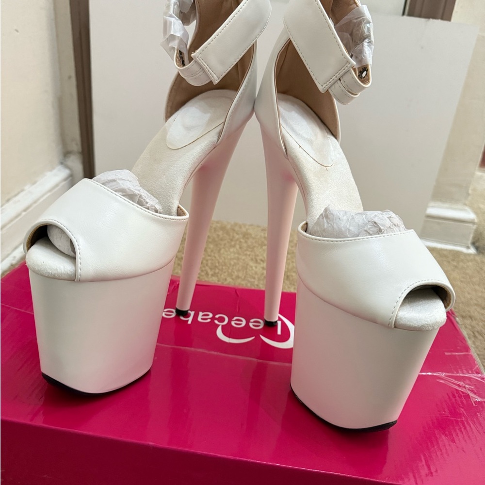 White Platform Peep-Toe Ankle Strap Heels